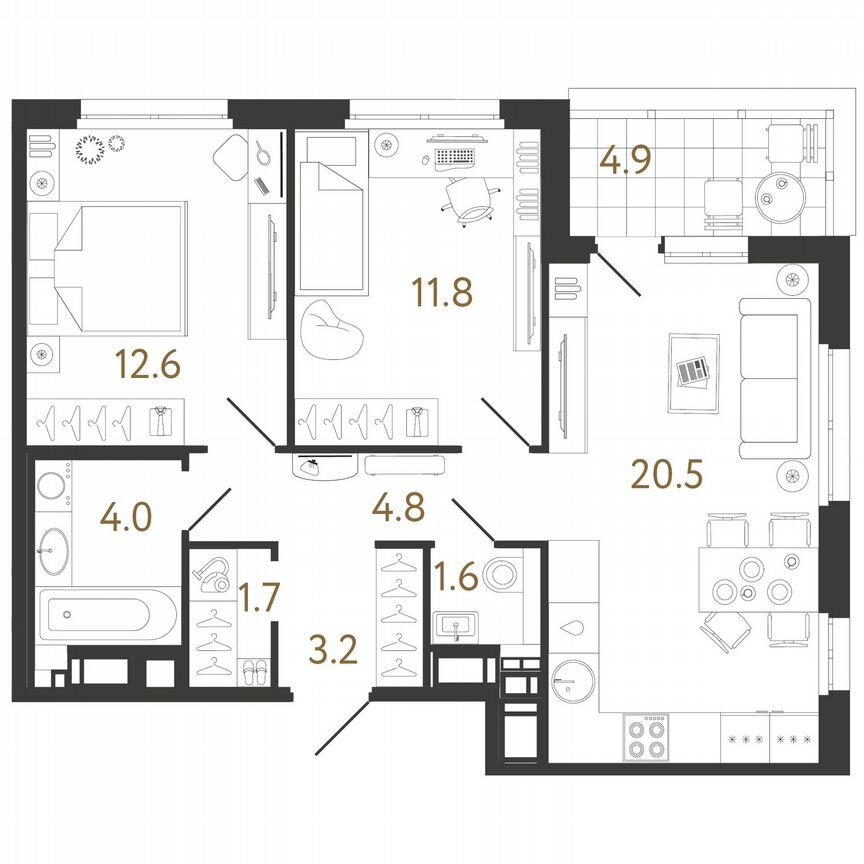 2-к. квартира, 60 м², 12/12 эт.
