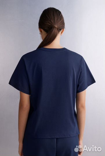 Хлопковая футболка intimissimi синяя