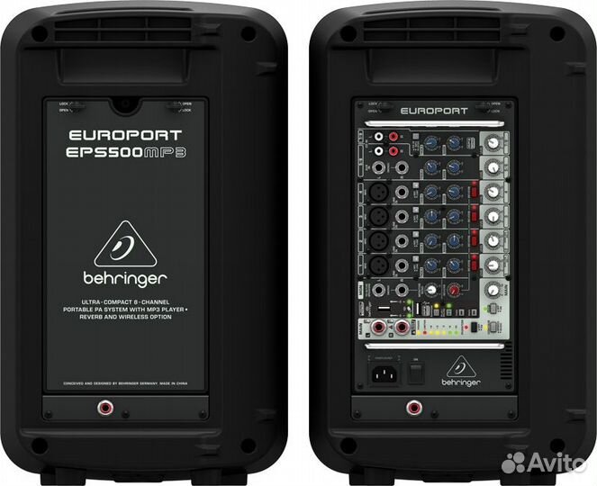 Behringer europort EPS500MP3, комплект активной портативной акустической системы с 8-ми канальным ми