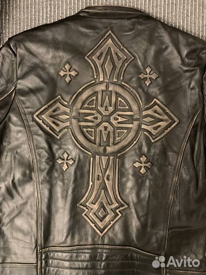 Винтажная кожаная мужская мотокуртка