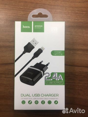 Зарядное устройство Hoco C12 + кабель USB - Lightn