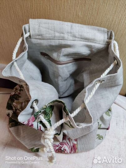 Рюкзак лен и натуральная кожа