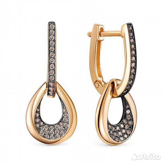 Золотые серьги с коньячными бриллиантами