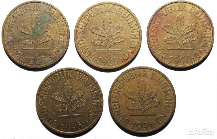 Набор из 5 монет 10 пфеннигов Германия фрг. VF-XF