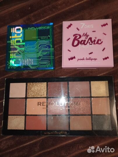 Палетки теней 7days,influence beauty, revolution