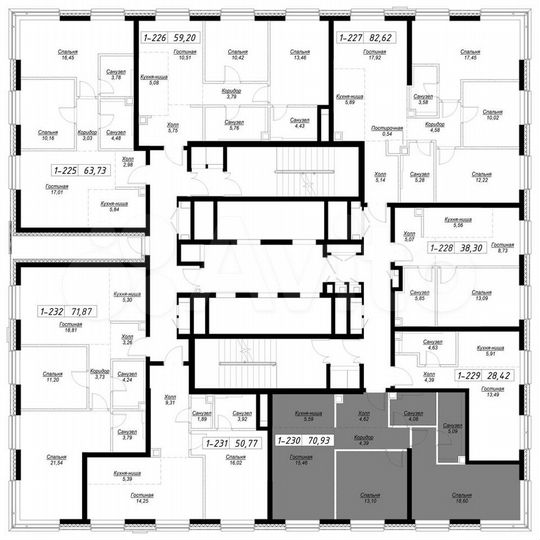 2-к. квартира, 70,6 м², 30/43 эт.