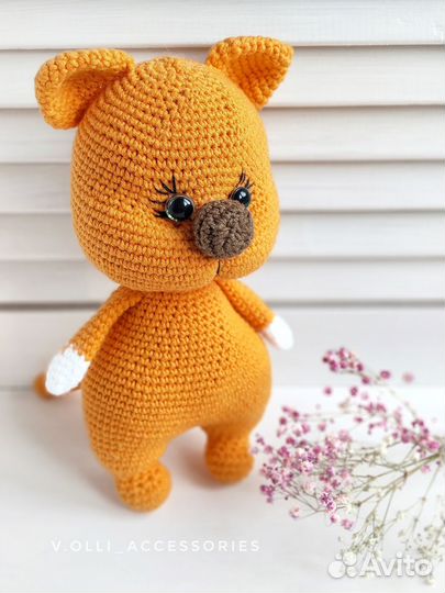 Вязаная игрушка ручной работы, рыжий кот