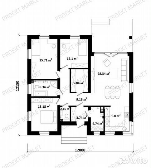 Топовый готовый проект одноэтажного дома 113 м2