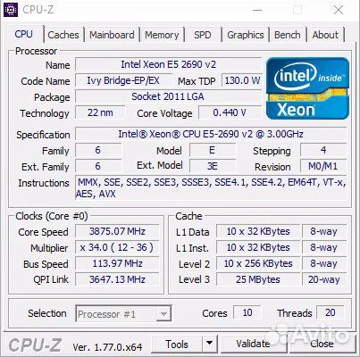 Xeon e5-2690v2 3,6GHz 25Mb 10 ядер 20 потоков