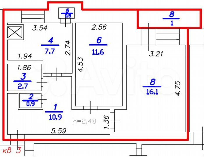 Аукцион: 2-к. квартира, 51,5 м², 1/2 эт.