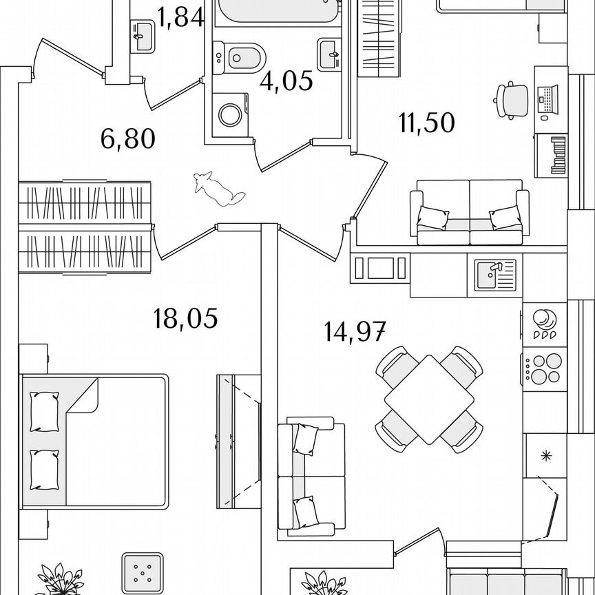 2-к. квартира, 59,1 м², 9/17 эт.