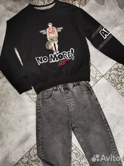 Пакетом для мальчика. Джинсы и свитшот. 158 см