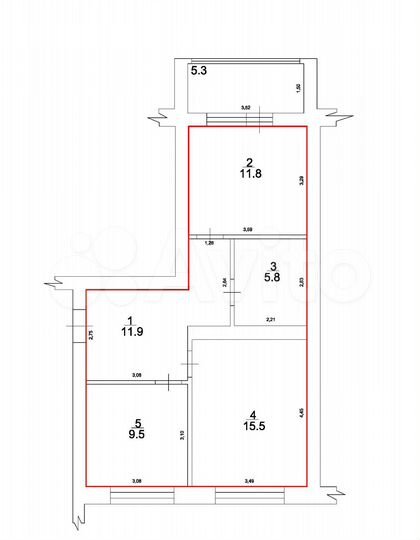 2-к. квартира, 57,2 м², 3/5 эт.