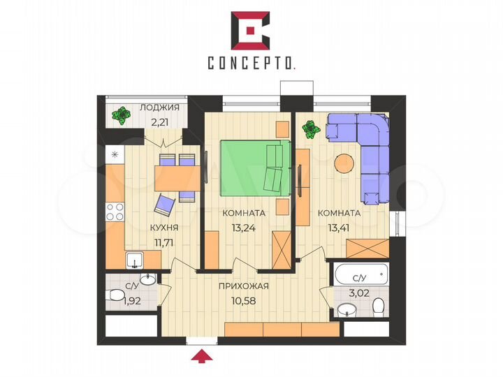 2-к. апартаменты, 56 м², 19/28 эт.