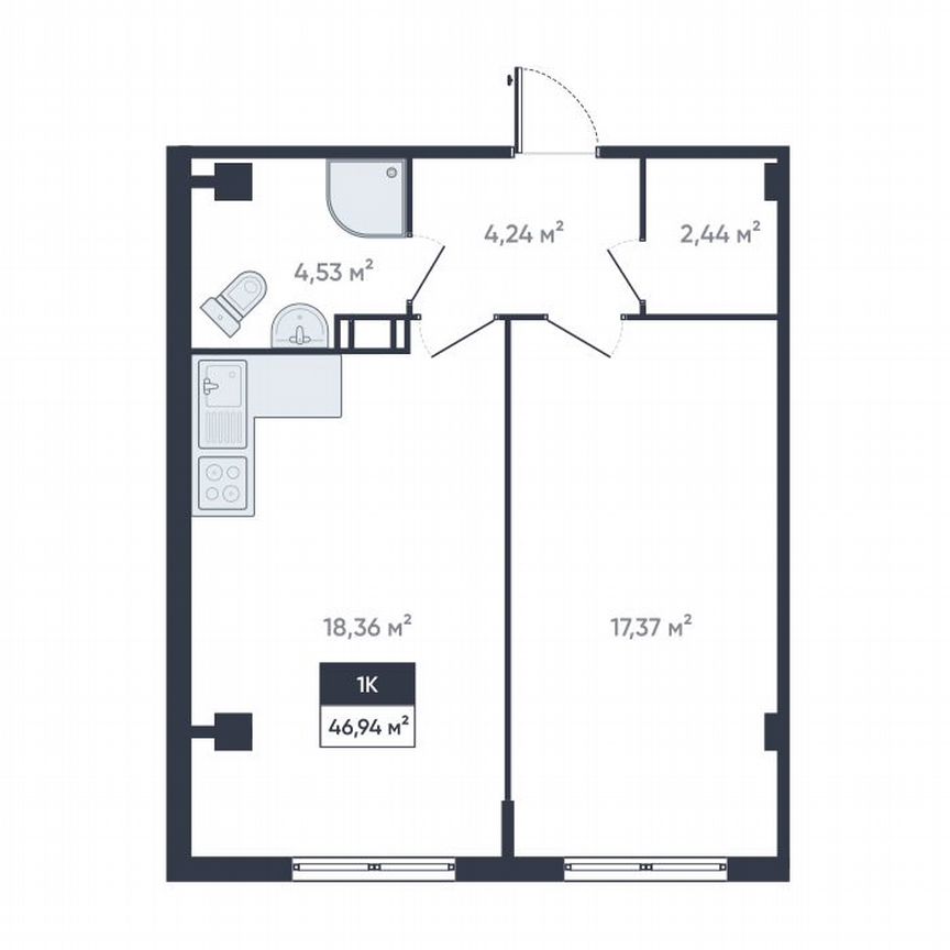 1-к. квартира, 46,1 м², 18/18 эт.