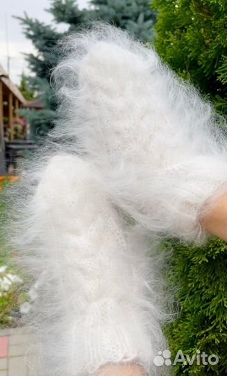 Варежки пуховые белые женские