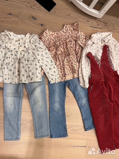 Zara 4-5 для девочки, блузка, джинсы, комбинезон