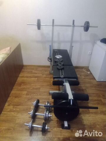 Скамья для жима со стойками и штангой бу
