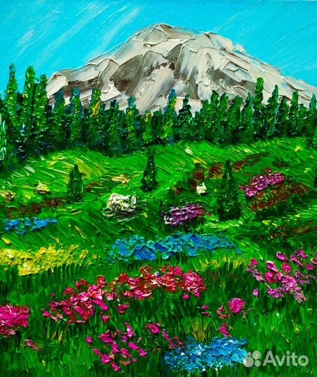 Картина маслом летний горный пейзаж