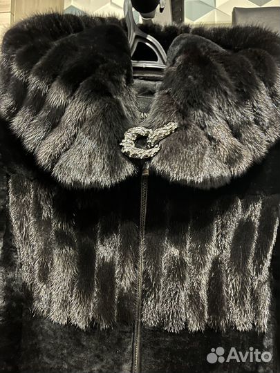 Шуба мутоновая с норковой отделкой 44
