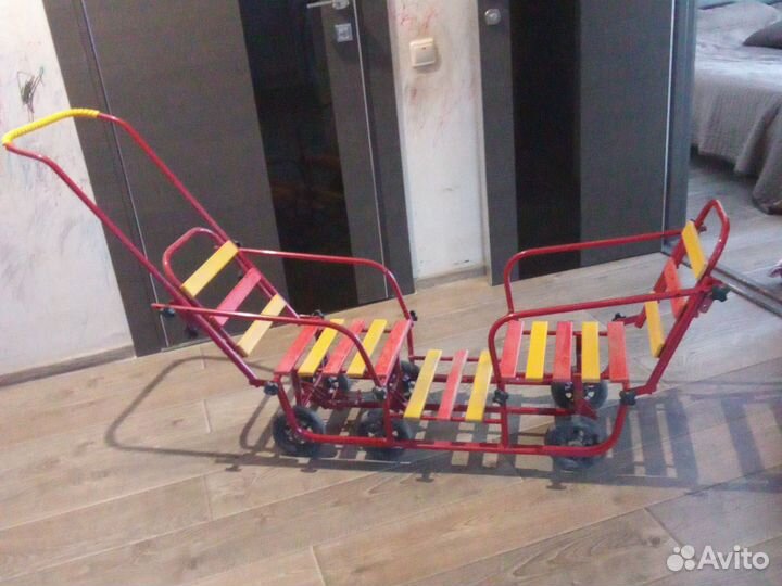 Сани 2в1 на полозьях и на колёсах для двойни