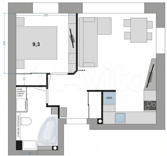 Своб. планировка, 38,8 м², 2/3 эт.