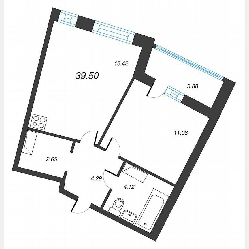 1-к. квартира, 41,4 м², 12/22 эт.