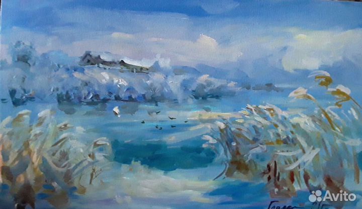 Картина маслом зимний пейзаж