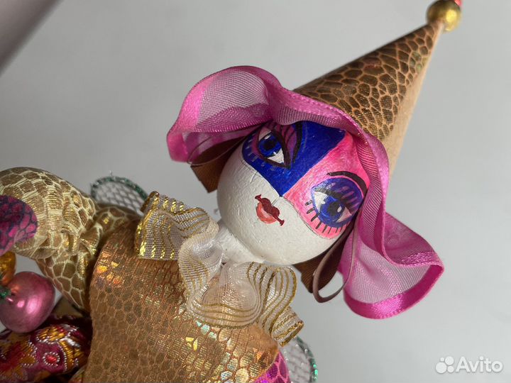 Кукла Коломбина на палке ручная работа новая