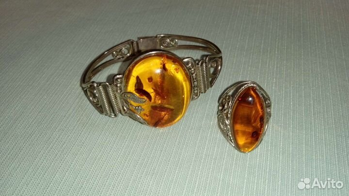 Шикарный комплект янтарь, браслет, кольцо, СССР