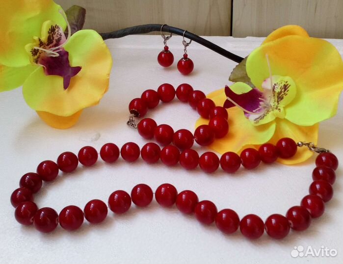 Набор коралловый и серьги каффы серебро