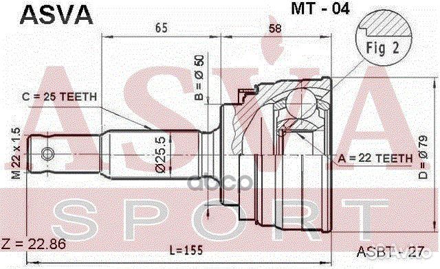 ШРУС наружный 22X50X25 MT04 asva