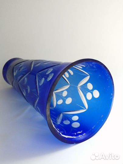 Ваза синее резное стекло СССР кобальт