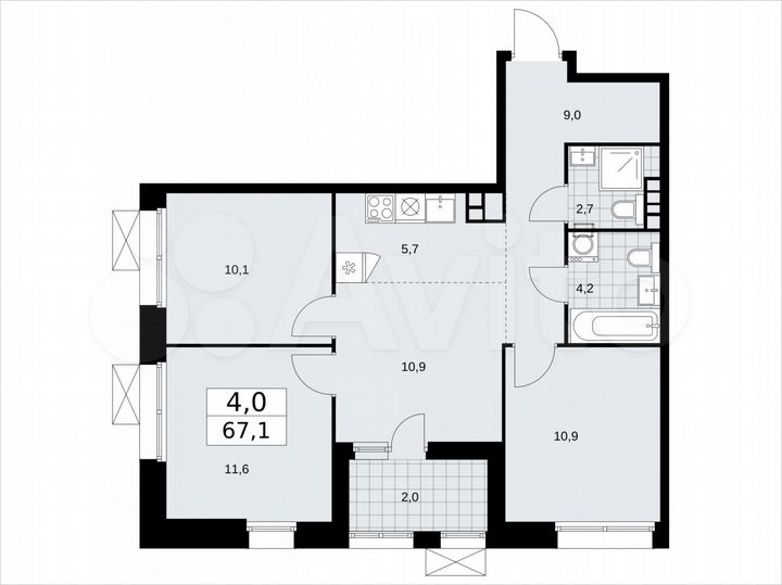 4-к. квартира, 67,1 м², 10/21 эт.