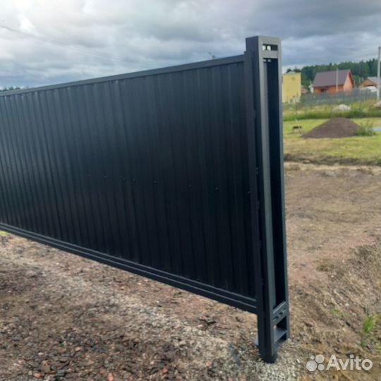 Откатные ворота из профлиста 5 м