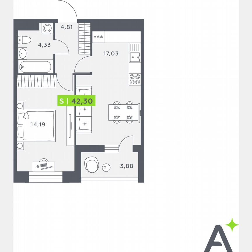 1-к. квартира, 42,3 м², 11/12 эт.