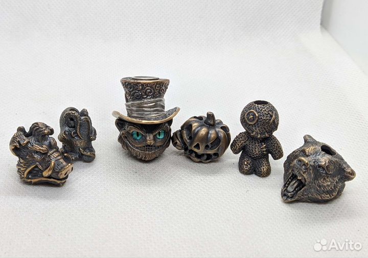 Бусина на темляк Чеширский кот бронза