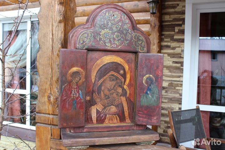 Старинная икона Триптих Богородицы Корсунская 65*4