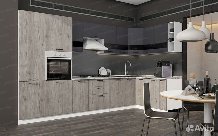 Кухня Астра 3.5х1.6 графит/дуб галиано угловая