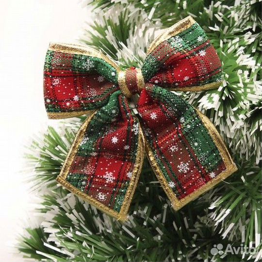 Новогодние банты для ёлки,декора Ирландская клетка