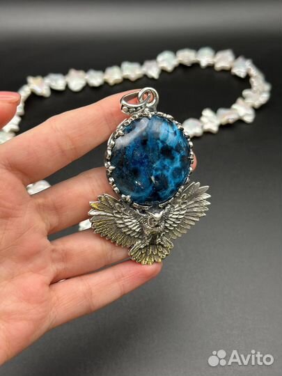 Серебряная подвеска с шаттукитом. Сова
