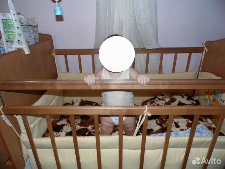 Детская кроватка трансформер с комодом, с матрасом