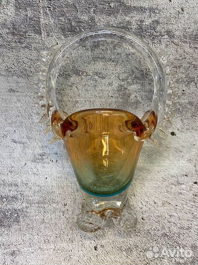 Ваза. Корзинка. Цветное стекло. СССР