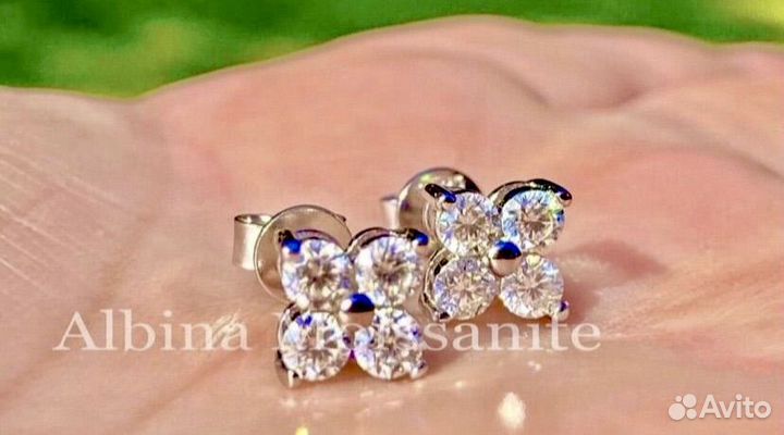 Серьги клевер с бриллиантами муассанитами