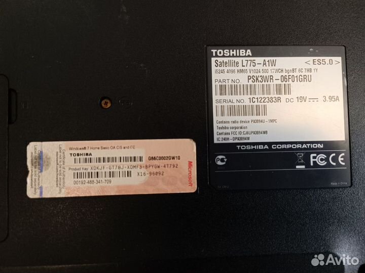 Ноутбук Toshiba Satellite L775-A1W на запчасти