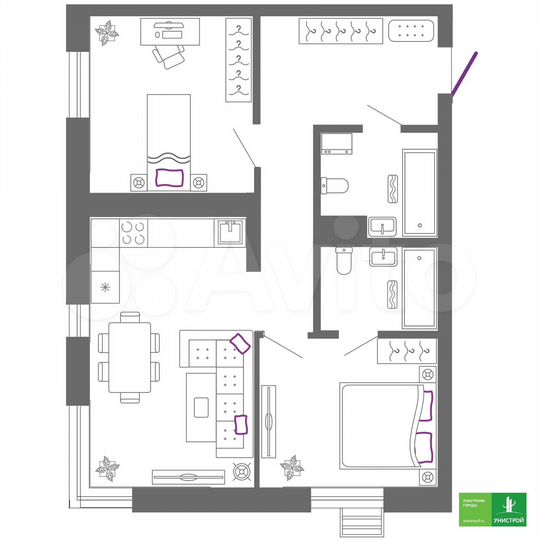 2-к. квартира, 64,4 м², 13/27 эт.