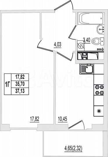 1-к. квартира, 38 м², 7/9 эт.
