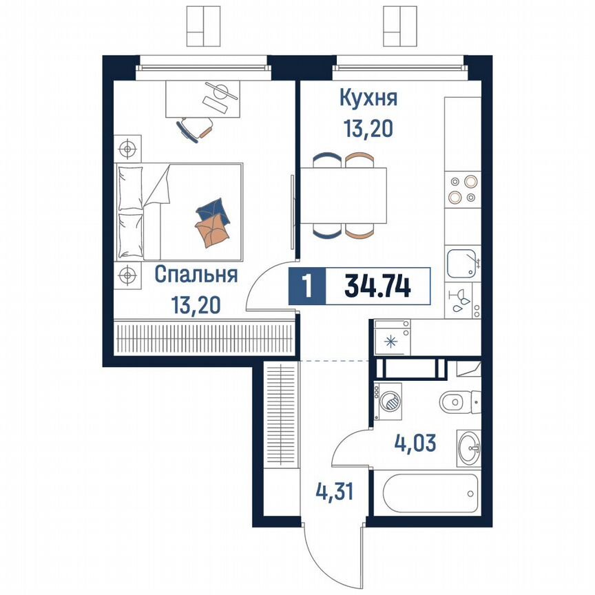 1-к. квартира, 34,7 м², 18/18 эт.