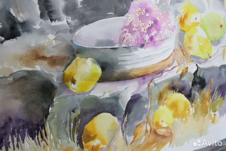Картина акварель: натюрморт с грушами