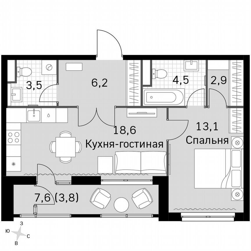 1-к. квартира, 52,6 м², 32/32 эт.